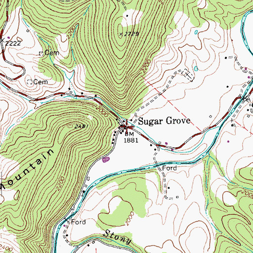 Topographic Map of Sugar Grove Post Office, WV