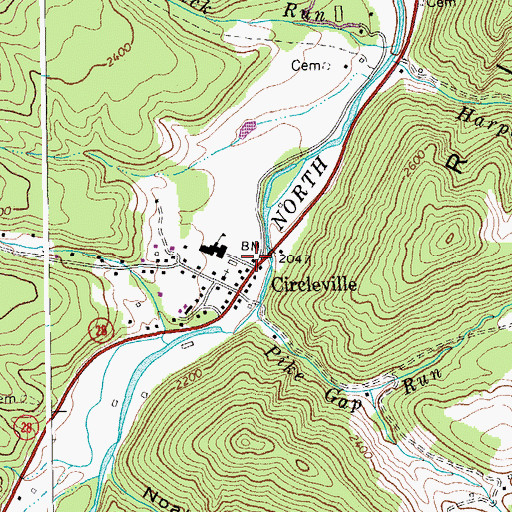 Topographic Map of Circleville Post Office, WV