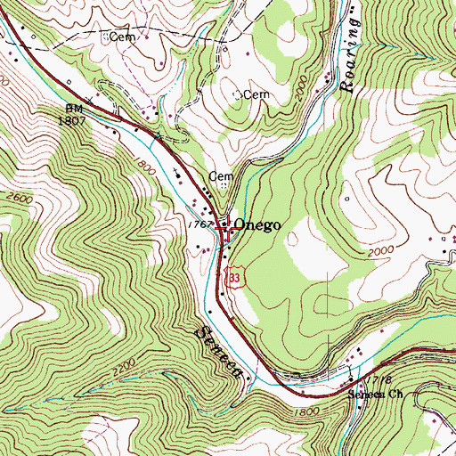 Topographic Map of Onego Post Office, WV