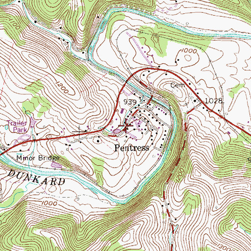 Topographic Map of Pentress Post Office, WV