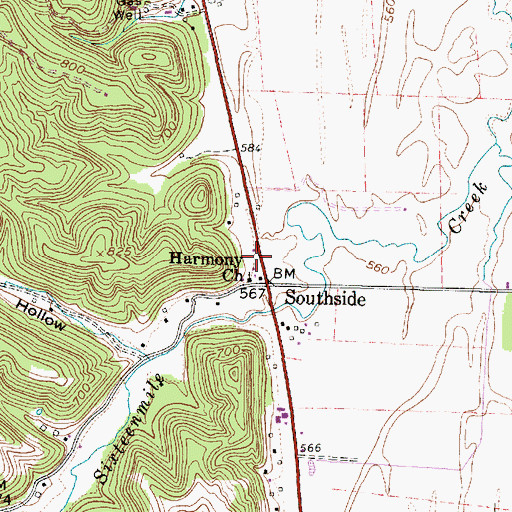 Topographic Map of Southside Post Office, WV