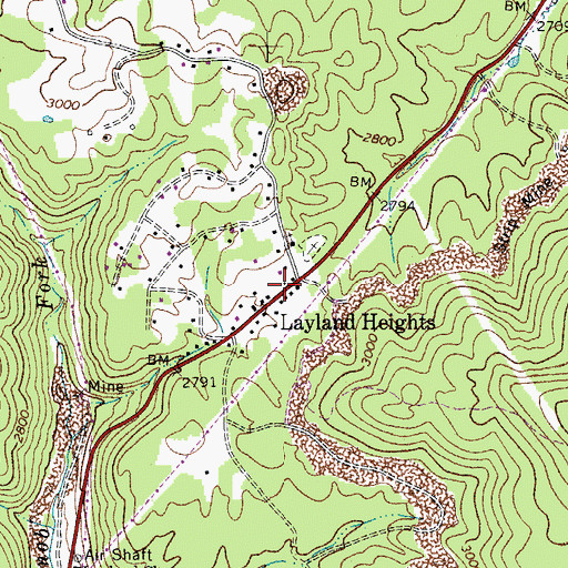 Topographic Map of Layland Post Office, WV