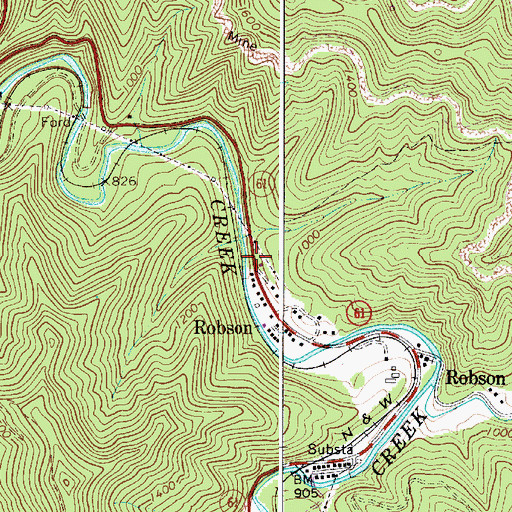 Topographic Map of Robson Post Office, WV