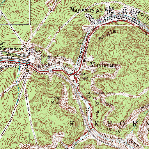 Topographic Map of Maybeury Post Office, WV