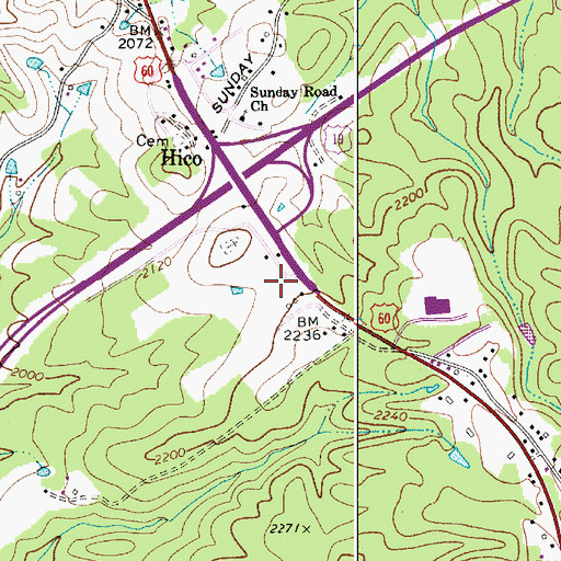 Topographic Map of Hico Post Office, WV