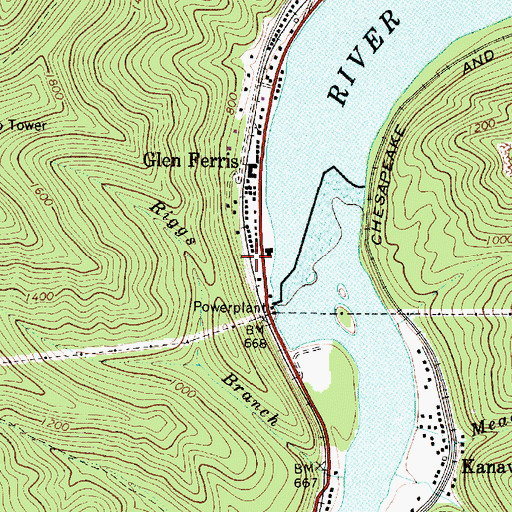 Topographic Map of Glen Ferris Post Office, WV