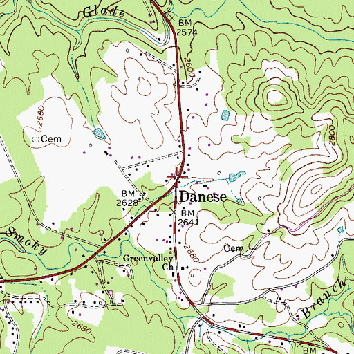 Topographic Map of Danese Post Office, WV