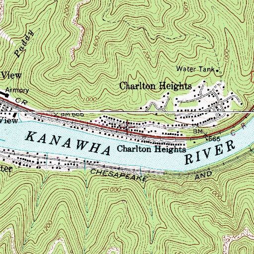 Topographic Map of Charlton Heights Post Office, WV