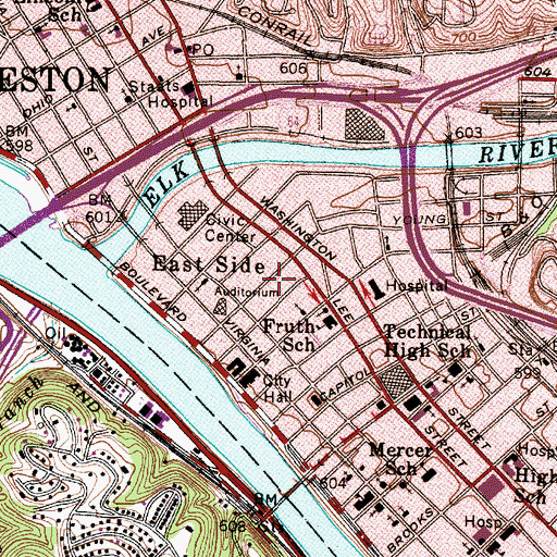 Topographic Map of Town Center Post Office, WV