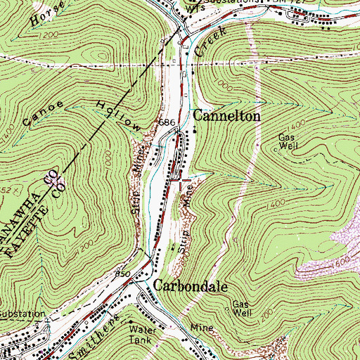 Topographic Map of Cannelton Post Office, WV
