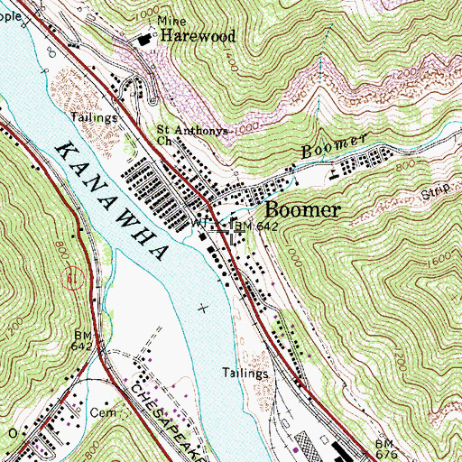Topographic Map of Boomer Post Office, WV