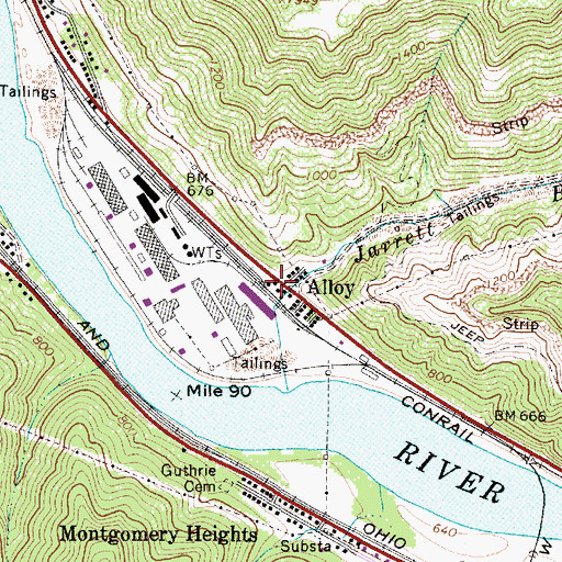 Topographic Map of Alloy Post Office, WV