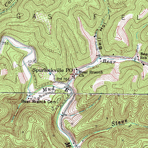 Topographic Map of Spurlockville Post Office, WV