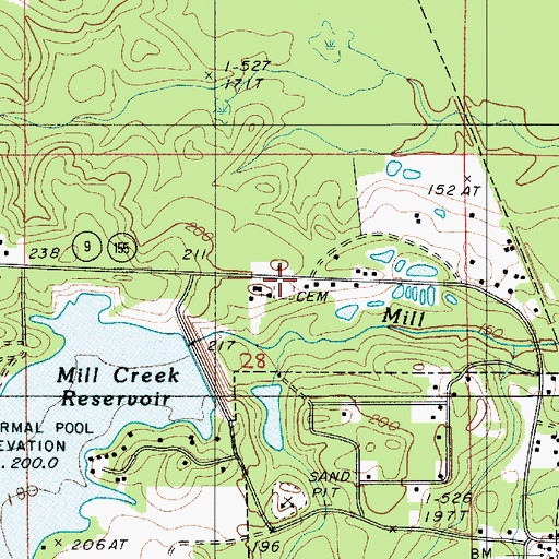 Topographic Map of Mill Creek Cemetery, LA