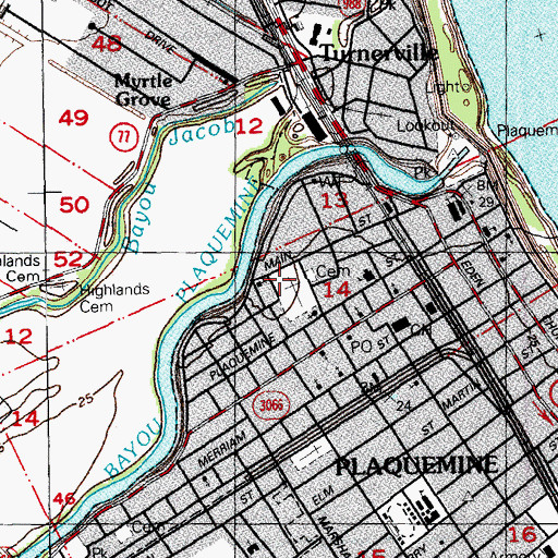 Topographic Map of Saint John's Cemetery, LA
