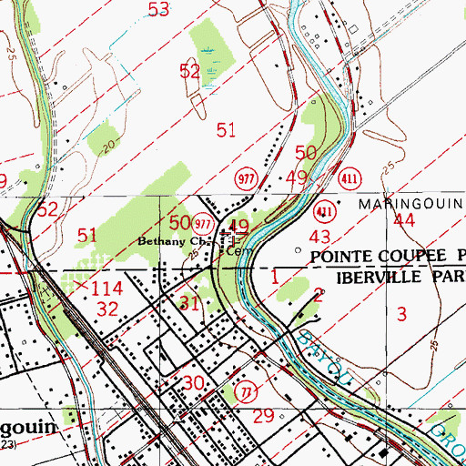 Topographic Map of Greater Bethany Baptist Cemetery, LA
