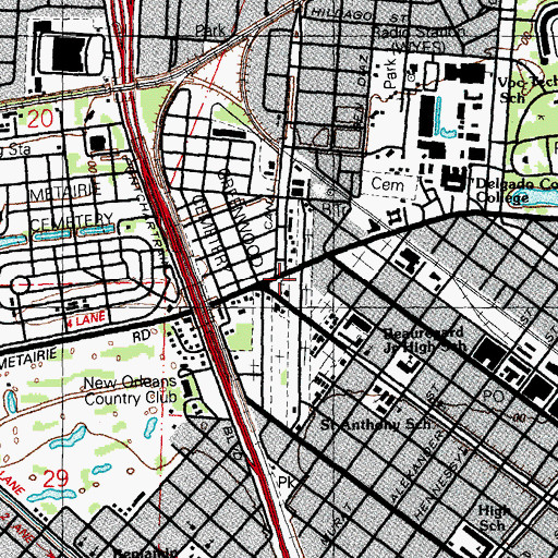 Topographic Map of Odd Fellows Rest Cemetery, LA
