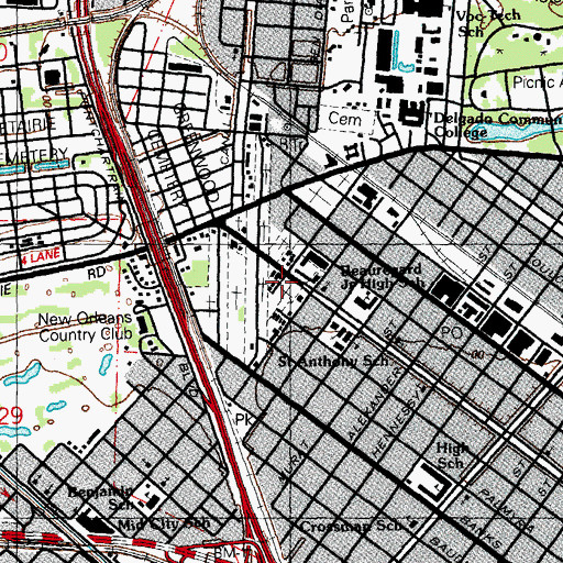 Topographic Map of Old Congregation Chevra Thilm Cemetery, LA