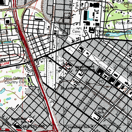 Topographic Map of Saint John Cemetery Hope Mausoleum Cemetery, LA