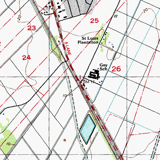 Topographic Map of Saint Louis Plantation Cemetery, LA