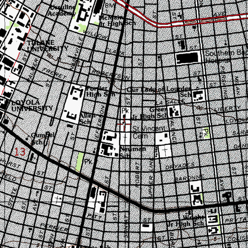 Topographic Map of Saint Vincent Cemetery 2, LA