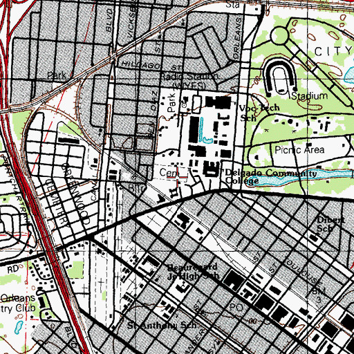 Topographic Map of Holt Cemetery, LA