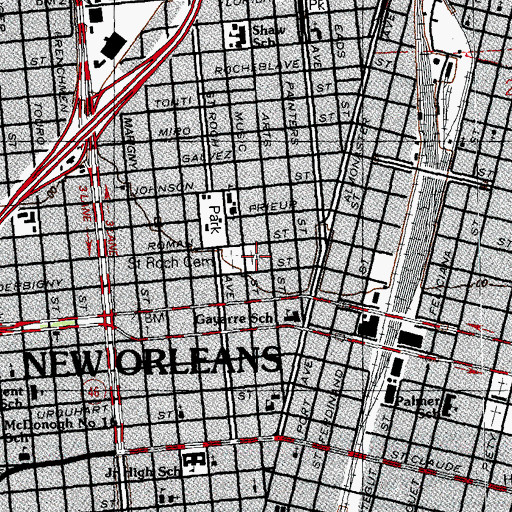 Topographic Map of Saint Roch Cemetery 2, LA