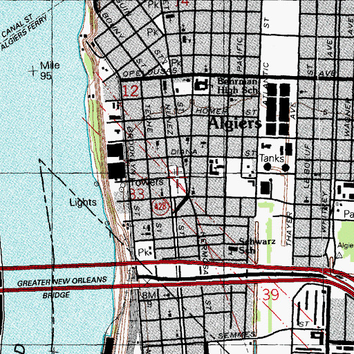 Topographic Map of Saint Bartholomew Cemetery, LA