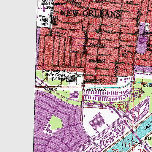 Topographic Map of Our Lady of the Holy Cross Mausoleum Cemetery, LA