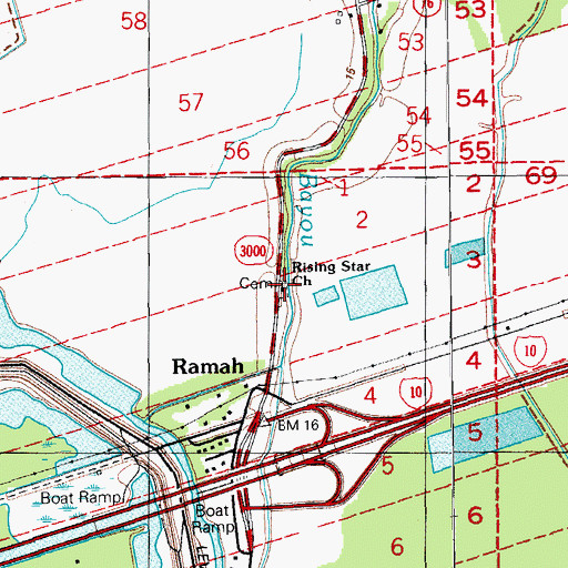 Topographic Map of Rising Star Baptist Cemetery, LA