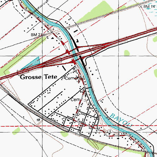 Topographic Map of Shell Memorial Cemetery, LA