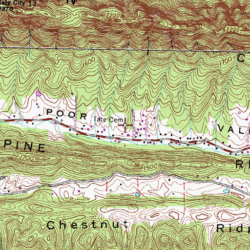 Topographic Map of Tate Cemetery, VA