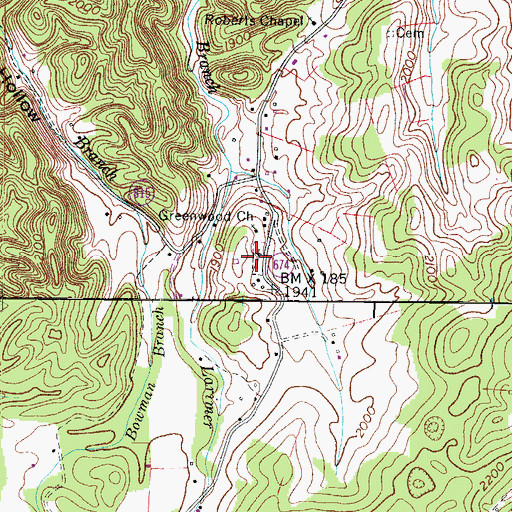 Topographic Map of Greendwood Freewill Baptist Church Cemetery, VA