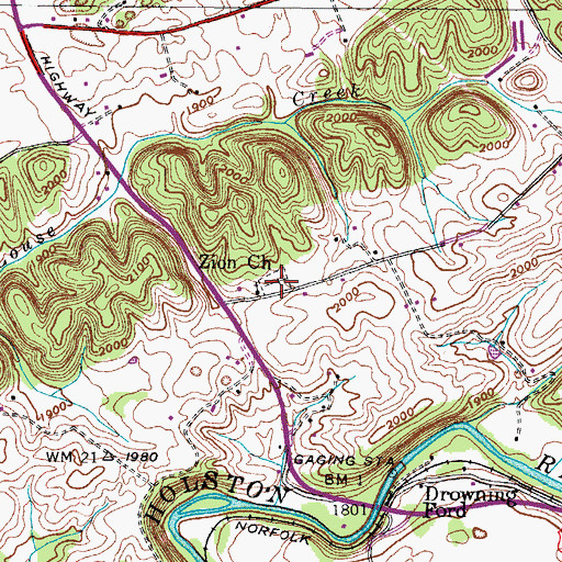 Topographic Map of Zion Church Cemetery, VA