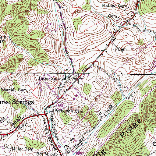 Topographic Map of Three Springs Church Cemetery, VA