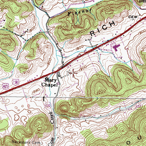 Topographic Map of Mary Chapel Cemetery, VA