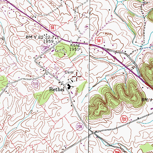 Topographic Map of Bethel Cemetery, VA