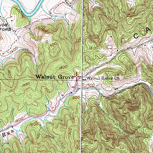 Topographic Map of Walnut Grove Cemetery, VA