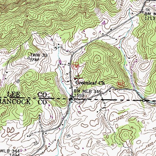 Topographic Map of Greenleaf Church Cemetery, VA