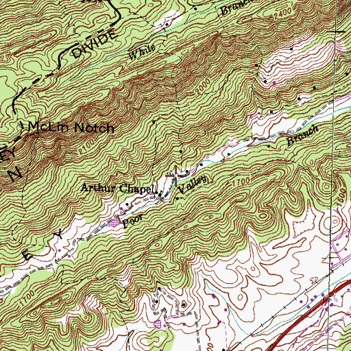 Topographic Map of Arthur Chapel Cemetery, VA