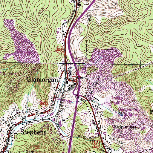 Topographic Map of Glamorgan Cemetery, VA