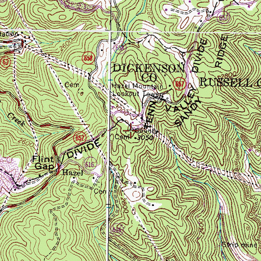 Topographic Map of Aranco-Kiser Cemetery, VA