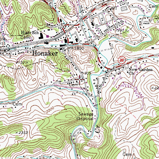 Topographic Map of Harvey Honaker Cemetery, VA