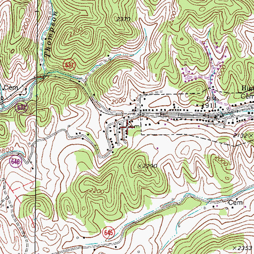 Topographic Map of Evan Kendrick Cemetery, VA