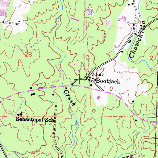 Topographic Map of Bootjack, CA