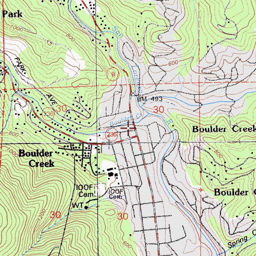 Topographic Map of Boulder Creek, CA