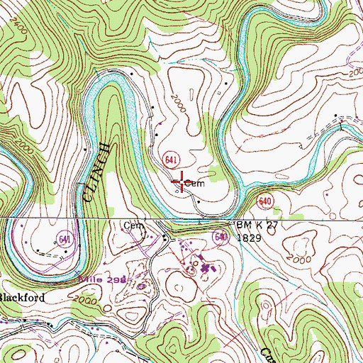 Topographic Map of Barrett Cemetery, VA