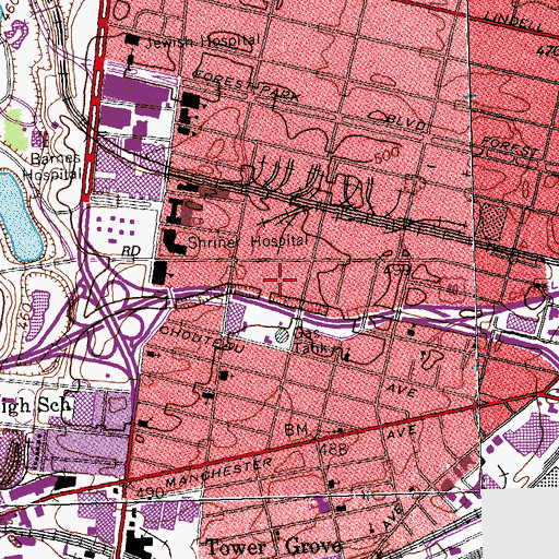 Topographic Map of Shriners Hospital for Children - Saint Louis, MO