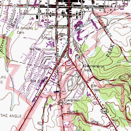 Topographic Map of Gettysburg National Cemetery, PA