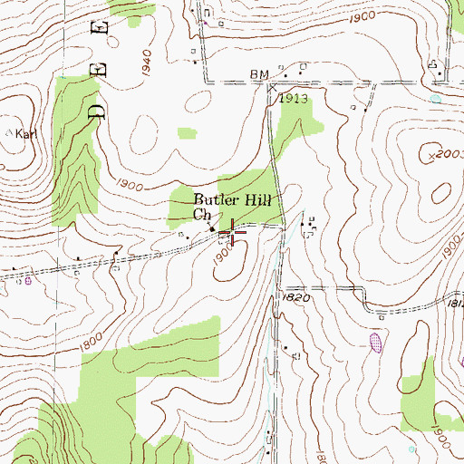 Topographic Map of Butler Hill Cemetery, PA